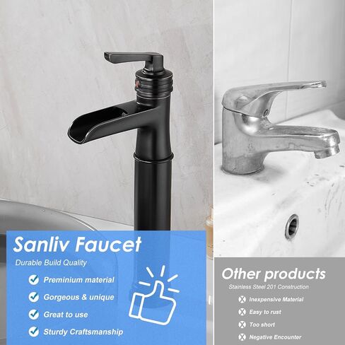 Vessel Sink Bathroom Faucet, Oil Rubbed Bronze Tall Waterfall Bathroom Faucet One Hole, Single Handle Vanity Vessel Faucet, Modern Lavatory Bowl Sink Faucet with Drain in Saudi Arabia
