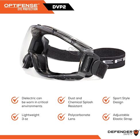 Defender Safety DVP2 Safety Goggles, Polycarbonate protective eyewear, Anti Scratch, Anti Fog,Impact Resistant ANSI Z87 in Saudi Arabia