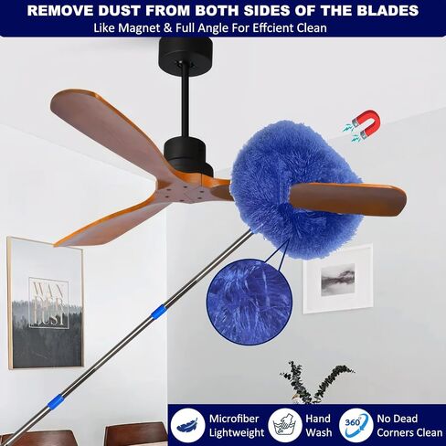 85 Inch Ceiling Fan Cleaner Duster Reusable Microfiber Ceiling Fan Blade Cleaner Removable Duster with Extension Pole for Cleaning Walls Bookshelves Furniture Door Window Top (Grey) in Saudi Arabia