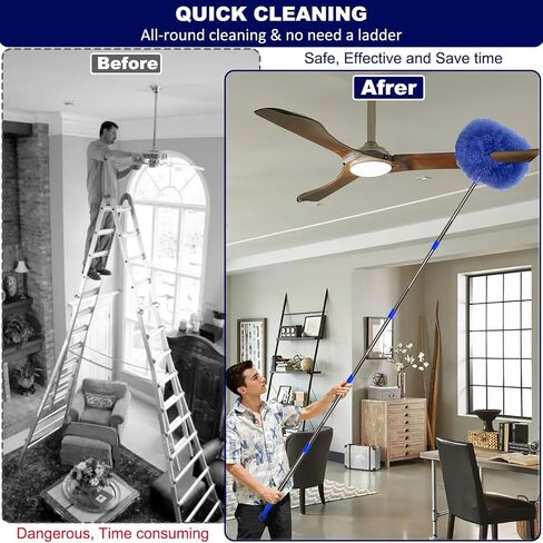 85 Inch Ceiling Fan Cleaner Duster Reusable Microfiber Ceiling Fan Blade Cleaner Removable Duster with Extension Pole for Cleaning Walls Bookshelves Furniture Door Window Top (Grey) in Saudi Arabia