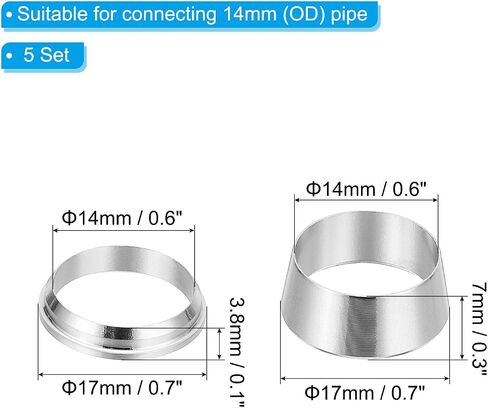 PATIKIL 6mm Tube OD 304 Stainless Steel Compression Tube Fitting Sleeve, 20 Pack Double Ferrule Ring Tubing Fitting Assortment Kit, Silver in Kuwait