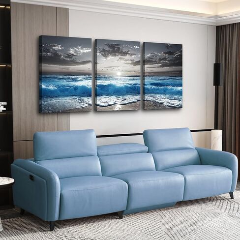TTHYUEWS Wall Art For Living Room Wall Decor For Bedroom Modern Office Pictures Blue Sea Beach Posters Canvas Painting Wall Art Bathroom Seascape Prints Artwork Canvas Art Framed Ready to Hang 3pcs in Saudi Arabia
