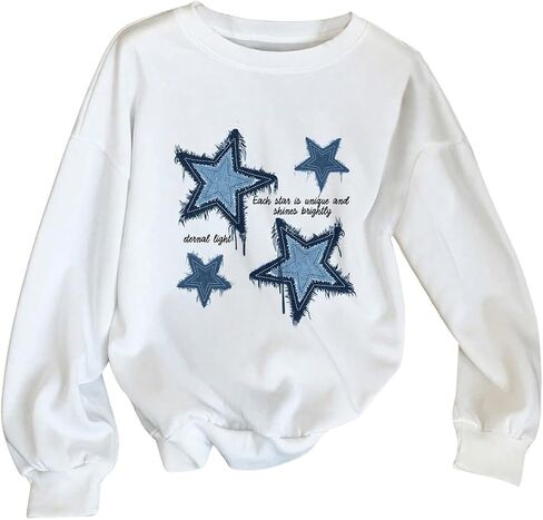 GORGLITTER Women's Y2k Star Graphic Pullover Top Lightweight Long Sleeve Crewneck Sweatshirt in Saudi Arabia