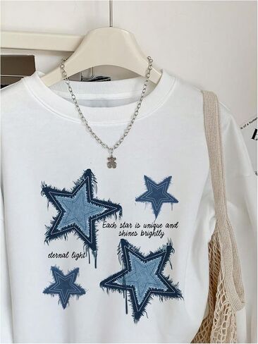 GORGLITTER Women's Y2k Star Graphic Pullover Top Lightweight Long Sleeve Crewneck Sweatshirt in Saudi Arabia