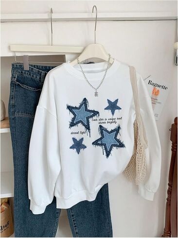 GORGLITTER Women's Y2k Star Graphic Pullover Top Lightweight Long Sleeve Crewneck Sweatshirt in Saudi Arabia