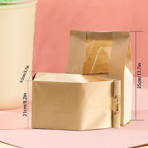 30 حزمة من أكياس الخبز الورقية من كرافت مقاس 11.8 × 4.7 × 3.5 بوصة أكياس رغيف العجين المخمر مع نافذة أكياس تخزين التعبئة والتغليف المخبوزة محلية الصنع لخبز البسكويت in Kuwait