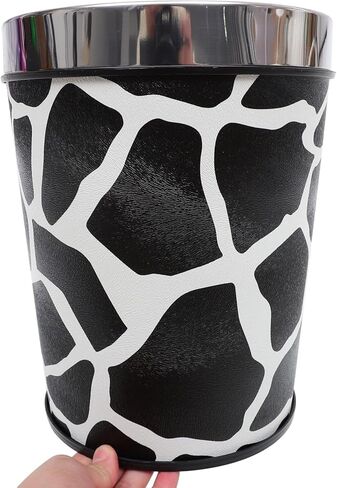 سلة قمامة مستديرة فاخرة مع غطاء، سلة مهملات المكتب، سلة مهملات الحمام، دلو ورقي صغير للمنزل (طباعة بقرة) in Kuwait