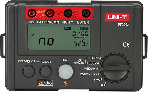 UNI-T Digital Megohmmeter UT501A Insulation Resistance Tester Multimeter, Electrician Megohm Meter, 125V/250V/500V/1000V Test Voltage, 0.01~200Ω Low Resistance Testing, 2000 Counts Auto Ranging in Saudi Arabia