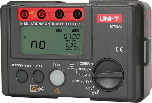 UNI-T Digital Megohmmeter UT501A Insulation Resistance Tester Multimeter, Electrician Megohm Meter, 125V/250V/500V/1000V Test Voltage, 0.01~200Ω Low Resistance Testing, 2000 Counts Auto Ranging in Saudi Arabia