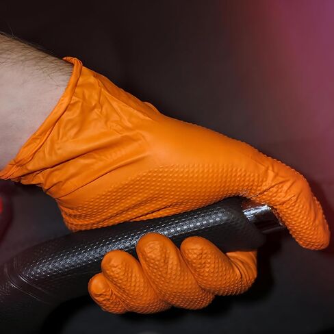قفازات ForPro شديدة التحمل من النتريل للاستعمال مرة واحدة، برتقالية، 8 مل، درجة صناعية، مقبض ماسي مرتفع، خالية من اللاتكس، عدد 100 in Kuwait