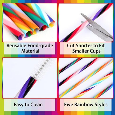 JANYUN 30 Pieces Reusable Plastic Straws BPA-Free 9" Colorful Printing Hard Platic Stripe Drinking Straw for Mason Jar Tumbler Family or Party Use Cleaning Brush Included(Random Pattern) (Straight) in Kuwait