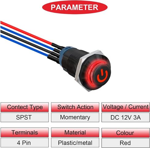 5 قطع 12 ملم زر ضغط LED بغطاء أسود IP65 مقاوم للماء مفتاح زر ضغط ذاتي القفل SPST 2 موضع تشغيل مع أسلاك طرفية للسيارة 5 ألوان (أحمر/أصفر/أزرق/أخضر/أبيض) in Saudi Arabia