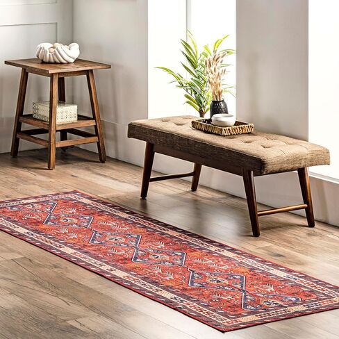 nuLOOM Stella Machine Washable Traditional Tribal Ultra Thin Runner Rug, 2' 6" x 8', Rust in Saudi Arabia