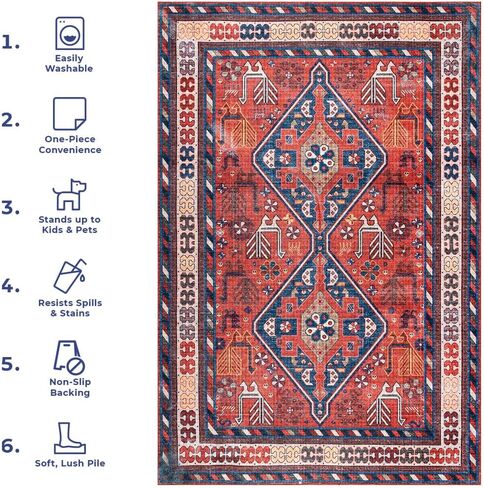 سجادة nuLOOM Stella قابلة للغسل في الغسالة، سجادة قبلية تقليدية رفيعة للغاية، 2' 6'' x 8'، صدأ in Saudi Arabia