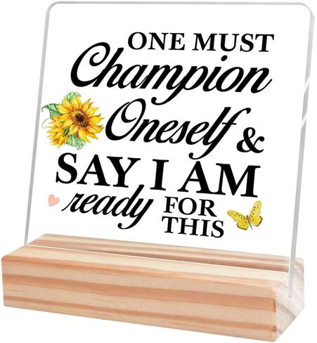 Inspirational Desk Decor,One Must Champion Oneself and Say Acrylic Plaque for Office Desk Tabletop Decor,Motivational Gift for Women Men Friend Family A360 in Saudi Arabia