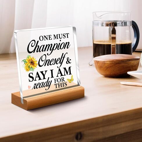 Inspirational Desk Decor,One Must Champion Oneself and Say Acrylic Plaque for Office Desk Tabletop Decor,Motivational Gift for Women Men Friend Family A360 in Saudi Arabia