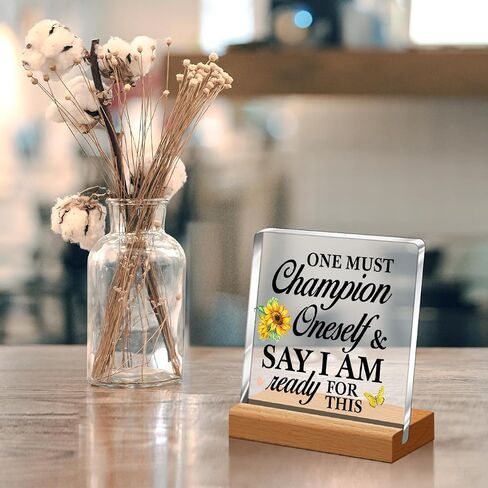 Inspirational Desk Decor,One Must Champion Oneself and Say Acrylic Plaque for Office Desk Tabletop Decor,Motivational Gift for Women Men Friend Family A360 in Saudi Arabia