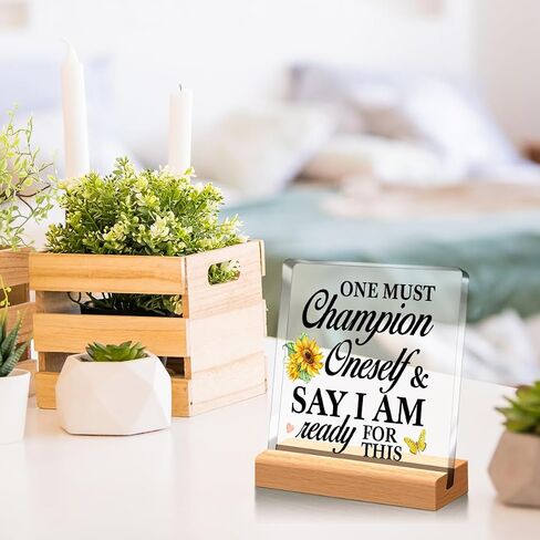 Inspirational Desk Decor,One Must Champion Oneself and Say Acrylic Plaque for Office Desk Tabletop Decor,Motivational Gift for Women Men Friend Family A360 in Saudi Arabia
