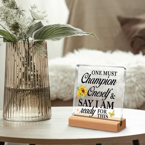 Inspirational Desk Decor,One Must Champion Oneself and Say Acrylic Plaque for Office Desk Tabletop Decor,Motivational Gift for Women Men Friend Family A360 in Saudi Arabia