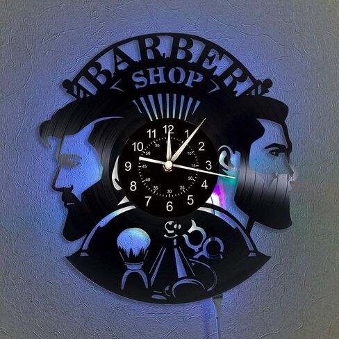 Barber Shop Wall Clock,Modern Barbershop Decoration Vinyl Record Wall Clock,Hanging Hairdresser Wall Watch for Barber Salon (1-Lamp) in Saudi Arabia