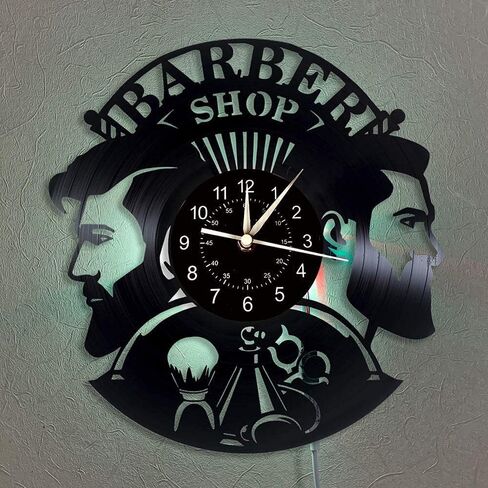 Barber Shop Wall Clock,Modern Barbershop Decoration Vinyl Record Wall Clock,Hanging Hairdresser Wall Watch for Barber Salon (1-Lamp) in Saudi Arabia