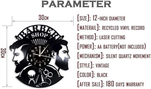 Barber Shop Wall Clock,Modern Barbershop Decoration Vinyl Record Wall Clock,Hanging Hairdresser Wall Watch for Barber Salon (1-Lamp) in Saudi Arabia