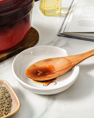 LE TAUCI Spoon Rest for Kitchen Counter, Spoon Rest for Stove Top, Farmhouse Kitchen Decor, Ceramic Utensil Holder for Cooking, 5 Inch - Set of 4, Oyster White in Saudi Arabia