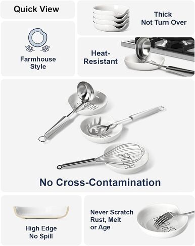 LE TAUCI Spoon Rest for Kitchen Counter, Spoon Rest for Stove Top, Farmhouse Kitchen Decor, Ceramic Utensil Holder for Cooking, 5 Inch - Set of 4, Oyster White in Saudi Arabia