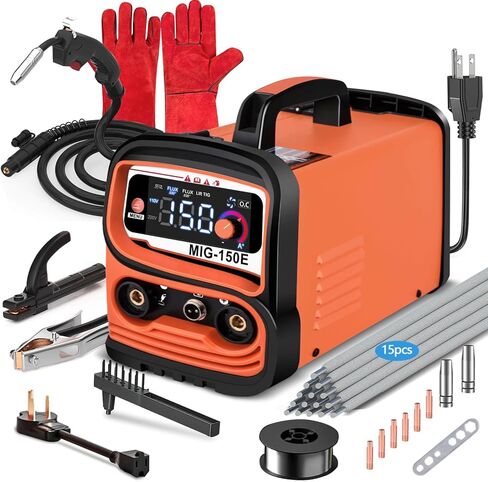 ماكينة لحام MIG 150A GNI، ماكينة لحام أساسية بجهد مزدوج 110 فولت/220 فولت/ ماكينة لحام عصا/ ماكينة لحام تآزرية TIG 3 في 1، ماكينة لحام عاكس IGBT مع شاشة LED كبيرة، ماكينة لحام MIG محمولة بدون غاز in Kuwait