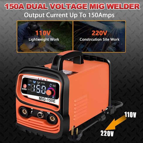ماكينة لحام MIG 150A GNI، ماكينة لحام أساسية بجهد مزدوج 110 فولت/220 فولت/ ماكينة لحام عصا/ ماكينة لحام تآزرية TIG 3 في 1، ماكينة لحام عاكس IGBT مع شاشة LED كبيرة، ماكينة لحام MIG محمولة بدون غاز in Kuwait