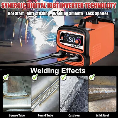 ماكينة لحام MIG 150A GNI، ماكينة لحام أساسية بجهد مزدوج 110 فولت/220 فولت/ ماكينة لحام عصا/ ماكينة لحام تآزرية TIG 3 في 1، ماكينة لحام عاكس IGBT مع شاشة LED كبيرة، ماكينة لحام MIG محمولة بدون غاز in Kuwait