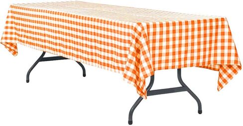 MYMENU Plastic Tablecloth Disposable Checkered Table Cover Extra Thick 54" x 108" Rectangle Table cloth for Indoor or Outdoor Parties Birthdays Weddings Christmas Fiestas (Orange&White, 2 Pack) in Saudi Arabia