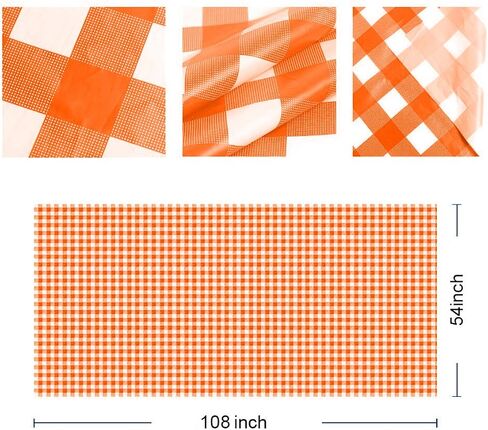 MYMENU Plastic Tablecloth Disposable Checkered Table Cover Extra Thick 54" x 108" Rectangle Table cloth for Indoor or Outdoor Parties Birthdays Weddings Christmas Fiestas (Orange&White, 2 Pack) in Saudi Arabia