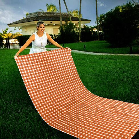MYMENU Plastic Tablecloth Disposable Checkered Table Cover Extra Thick 54" x 108" Rectangle Table cloth for Indoor or Outdoor Parties Birthdays Weddings Christmas Fiestas (Orange&White, 2 Pack) in Saudi Arabia