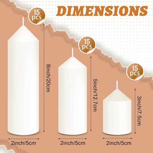 MTLEE Set of 60 White Pillar Candles Bulk 2 x 3, 2 x 5, 2 x 8 in Large Unscented Candle Tall Decorative Emergency Candles Big Cotton Wick Candle for Wedding Home Restaurant Spa Church Decoration in Saudi Arabia