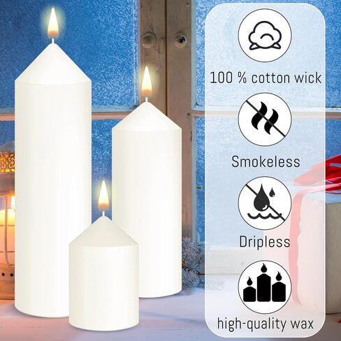 MTLEE Set of 60 White Pillar Candles Bulk 2 x 3, 2 x 5, 2 x 8 in Large Unscented Candle Tall Decorative Emergency Candles Big Cotton Wick Candle for Wedding Home Restaurant Spa Church Decoration in Saudi Arabia