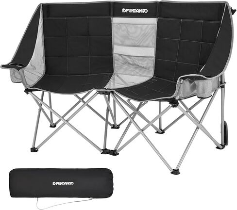 Loveseat Camping Chairs Adults 2 Person Oversized Double Camping Chair for Outside Picnic Beach Travel, Love Seat Camp Chair, Oversized, Black/Grey in Kuwait