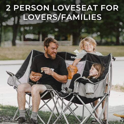 Loveseat Camping Chairs Adults 2 Person Oversized Double Camping Chair for Outside Picnic Beach Travel, Love Seat Camp Chair, Oversized, Black/Grey in Kuwait
