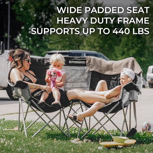 Loveseat Camping Chairs Adults 2 Person Oversized Double Camping Chair for Outside Picnic Beach Travel, Love Seat Camp Chair, Oversized, Black/Grey in Kuwait