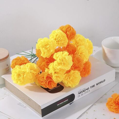 Marigold Flowers 50Pcs 2'' Silk Artificial Marigold Flowers Head Bulk for DIY Diwali Festival Indian Wedding Party Day of The Dead Dia de Los Muertos ofrenda Altar Decorations (Orange) in Saudi Arabia
