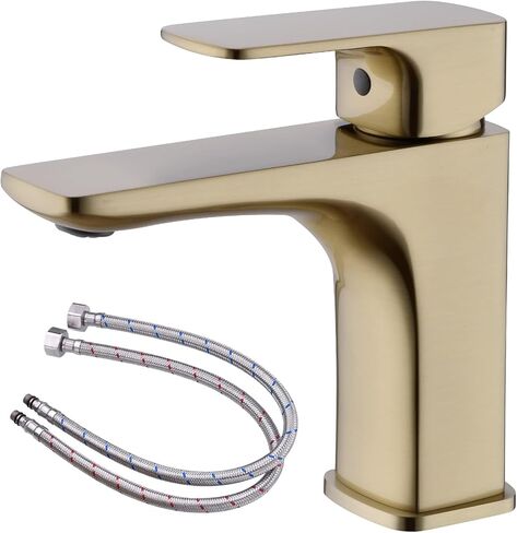 Brushed Gold Bathroom Faucets for Vanity Sink Single Handle 1-Hole Deck Mount Solid Brass Lavatory Mixer Hot and Cold Water Taps Wash Basin Faucet in Saudi Arabia