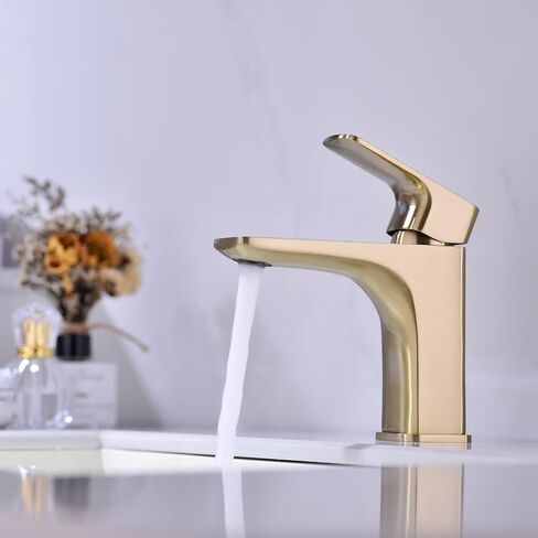 Brushed Gold Bathroom Faucets for Vanity Sink Single Handle 1-Hole Deck Mount Solid Brass Lavatory Mixer Hot and Cold Water Taps Wash Basin Faucet in Saudi Arabia