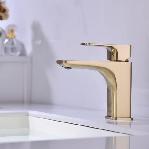 Brushed Gold Bathroom Faucets for Vanity Sink Single Handle 1-Hole Deck Mount Solid Brass Lavatory Mixer Hot and Cold Water Taps Wash Basin Faucet in Saudi Arabia