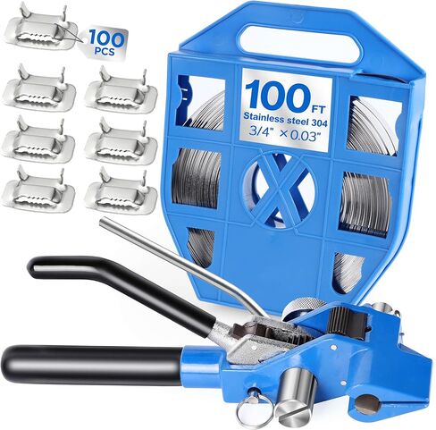Steel Banding Strapping Kit - Steel Strapping Tool Screw-Type Tensioner&Cutter, 100Ft×3/4'' S304 Banding Coil with Blue Tray, 100ps Steel Buckles, Metal Banding Tool for High Tensile Metal Packing in Saudi Arabia