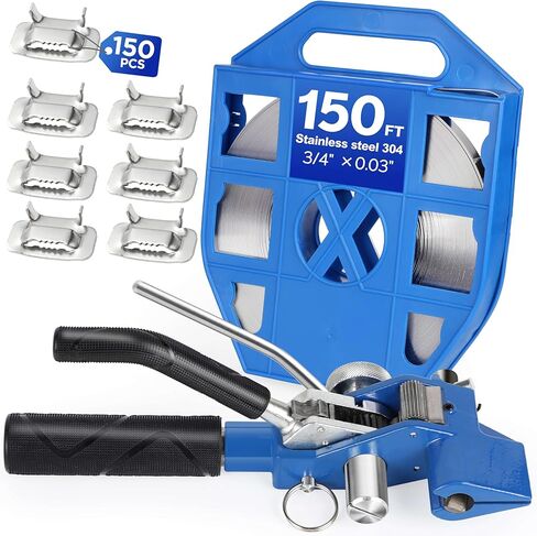 Steel Banding Strapping Kit - Steel Strapping Tool Screw-Type Tensioner&Cutter, 100Ft×3/4'' S304 Banding Coil with Blue Tray, 100ps Steel Buckles, Metal Banding Tool for High Tensile Metal Packing in Saudi Arabia