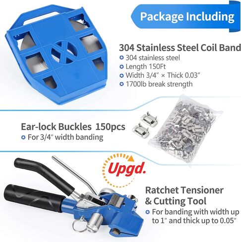 Steel Banding Strapping Kit - Steel Strapping Tool Screw-Type Tensioner&Cutter, 100Ft×3/4'' S304 Banding Coil with Blue Tray, 100ps Steel Buckles, Metal Banding Tool for High Tensile Metal Packing in Saudi Arabia