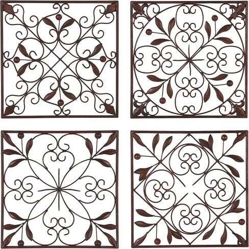 Deco 79 Metal Fleur De Lis Home Wall Decor Wire Scroll Wall Sculpture with Gold Accents, Set of 4 Wall Art 16"W, 16"H, Brown in Saudi Arabia