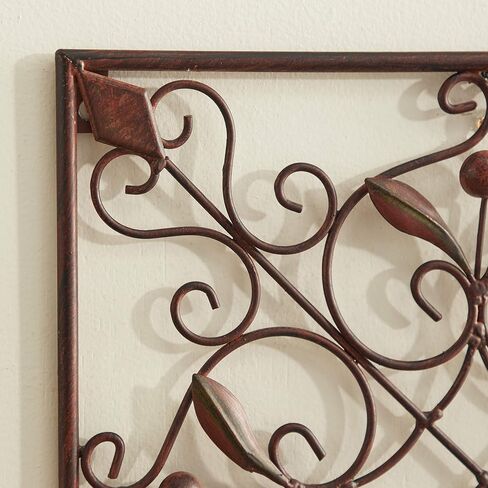 Deco 79 Metal Fleur De Lis Home Wall Decor Wire Scroll Wall Sculpture with Gold Accents, Set of 4 Wall Art 16"W, 16"H, Brown in Saudi Arabia
