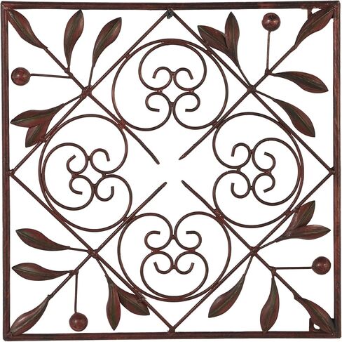 Deco 79 Metal Fleur De Lis Home Wall Decor Wire Scroll Wall Sculpture with Gold Accents, Set of 4 Wall Art 16"W, 16"H, Brown in Saudi Arabia