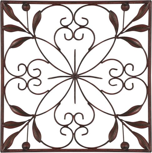 Deco 79 Metal Fleur De Lis Home Wall Decor Wire Scroll Wall Sculpture with Gold Accents, Set of 4 Wall Art 16"W, 16"H, Brown in Saudi Arabia